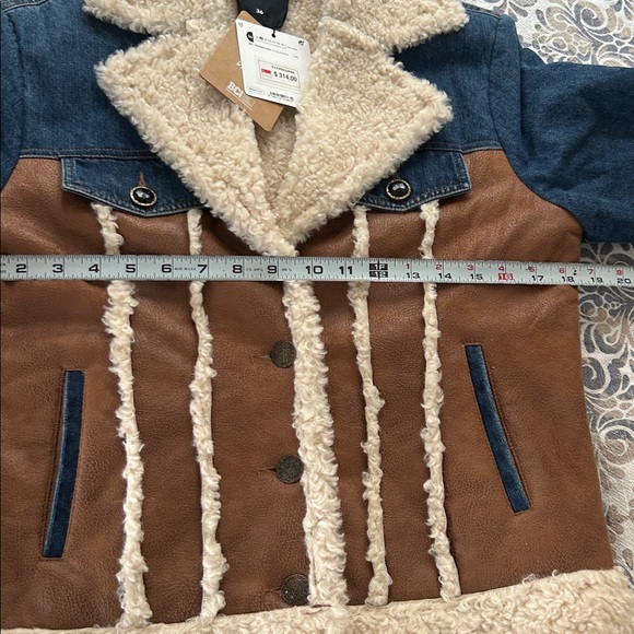 Desigual Daniela Sherpa Lined Denim & Faux Suede Patchwork Jacket EU Size 36 NWT - Picture 16 of 16